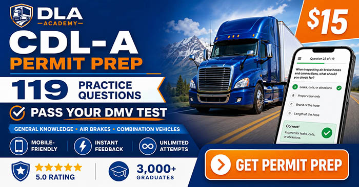 CDL-A Permit Prep with 119 practice questions for $15
